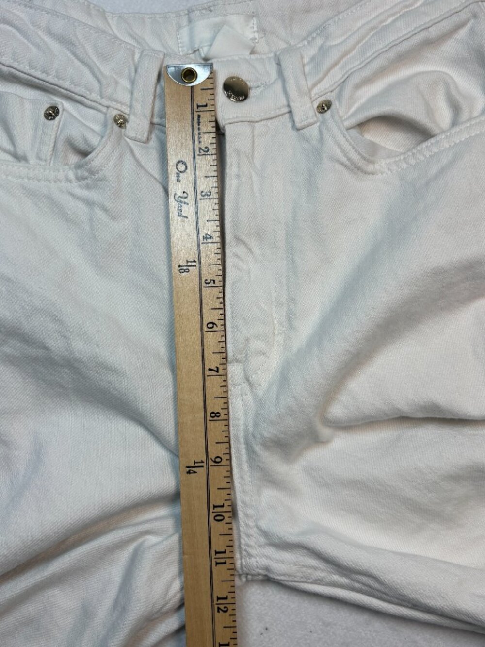 H&M White High Rise Wide Leg Cropped Jeans Raw Hem Coastal Minimalist Boho Sz 4 - Picture 4 of 7